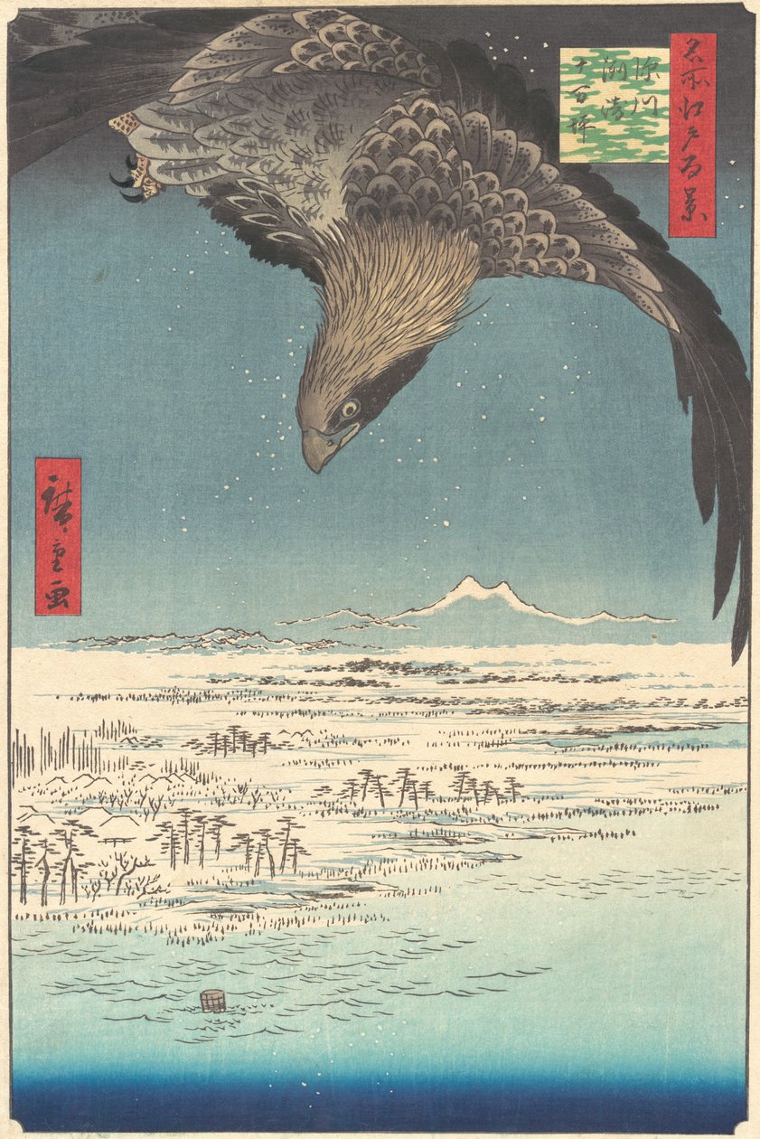 "Jumantsubo Plain at Fukagawa Susaki", sarjasta Sata kuuluisaa Edo Me... -näkymää, 1856. tekijältä Ando Hiroshige