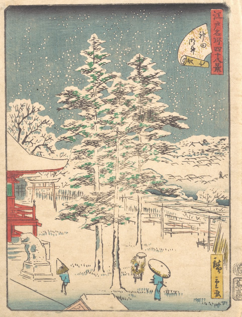 Kandan temppelin lumi, 1861, 1861. tekijältä Ando Hiroshige