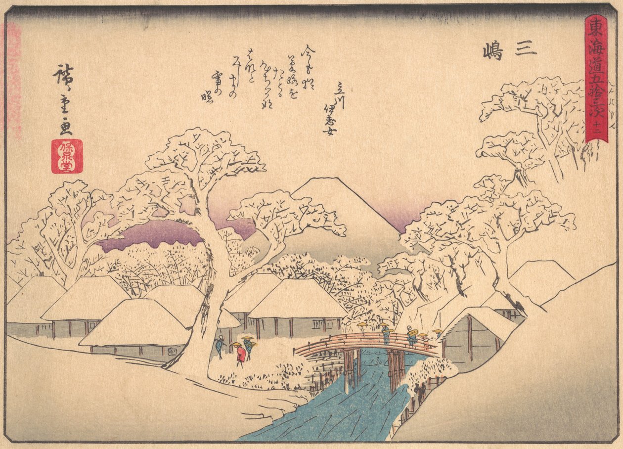 Mishima, sarjasta The Fifty-three Stations of the Tokaido Road, 1900-luvun alku. tekijältä Ando Hiroshige