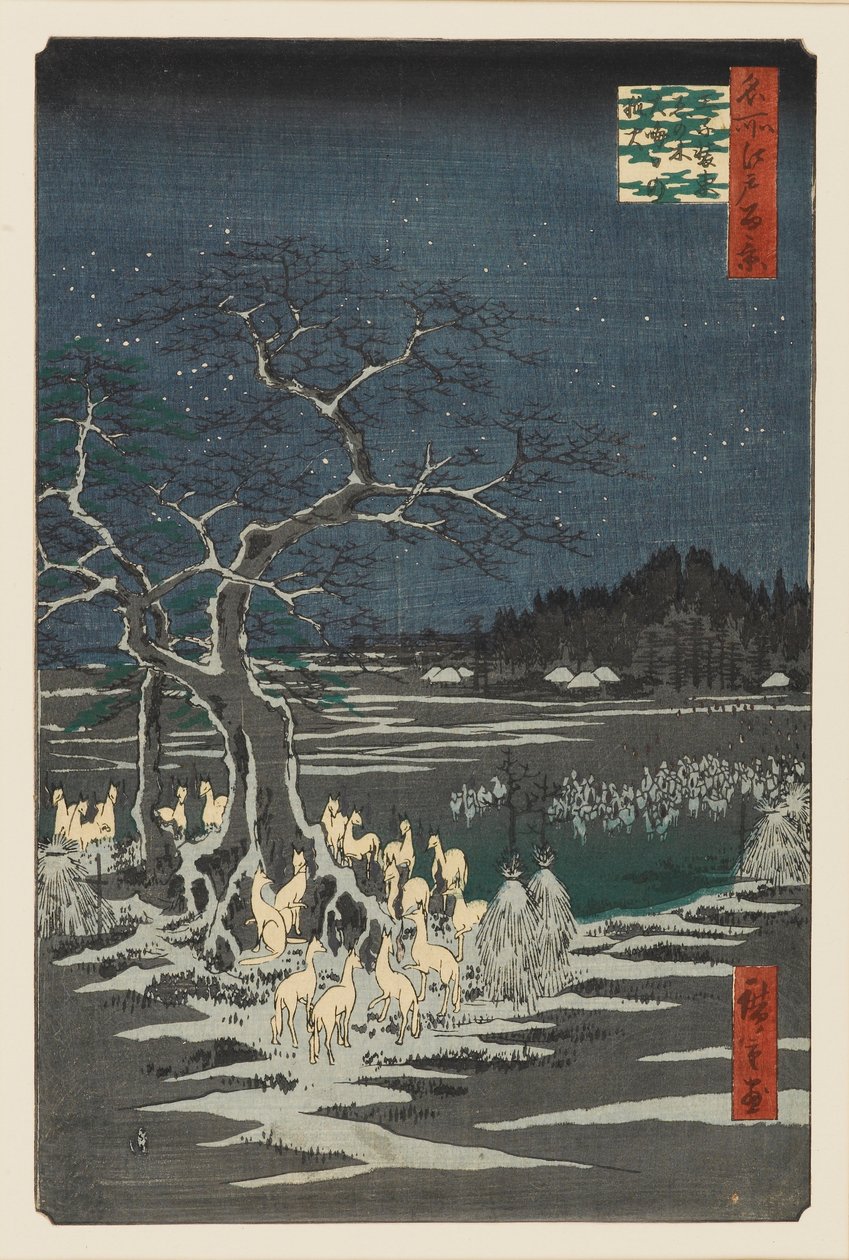 Uudenvuodenaaton kettutuli muuttuvassa puussa, Oji, 1800-luku tekijältä Ando Hiroshige