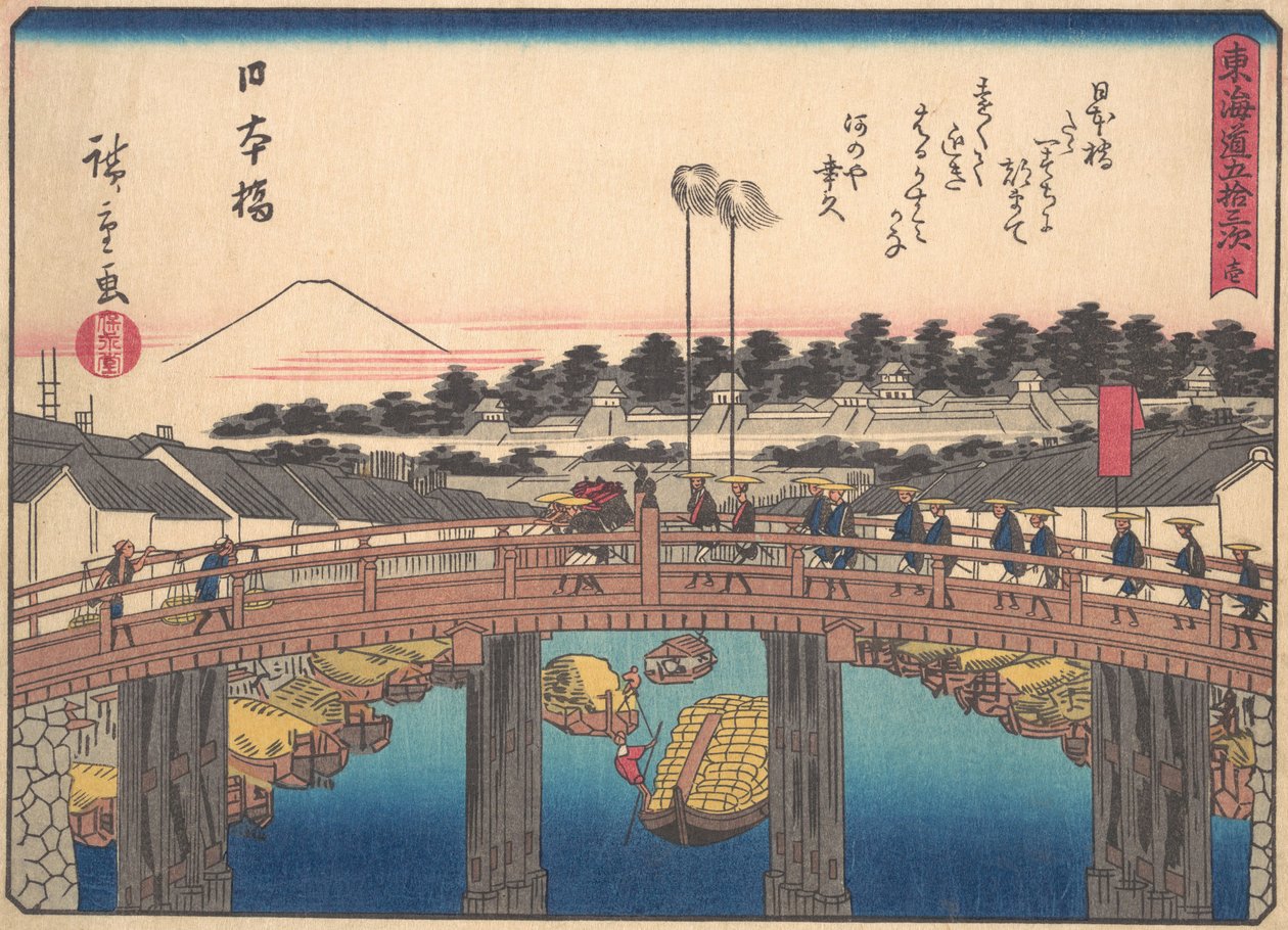 Nihonbashi, sarjasta The Fifty-three Stations of the Tokaido Road, 1900-luvun alku. tekijältä Ando Hiroshige