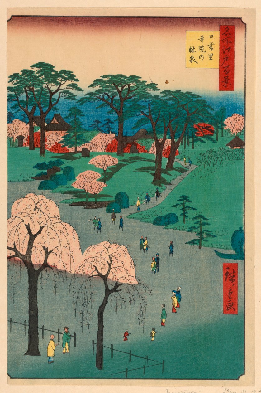 Nippori, temppelipuutarha (Nippori, Jiin No Rinsen) Sarjasta Sata kuuluisa näköala Edoon tekijältä Ando Hiroshige