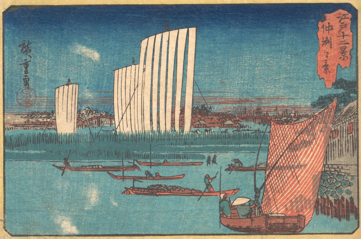 Purjeveneet sarjasta Edon kaksitoista näkymää, 1800-luku. tekijältä Ando Hiroshige