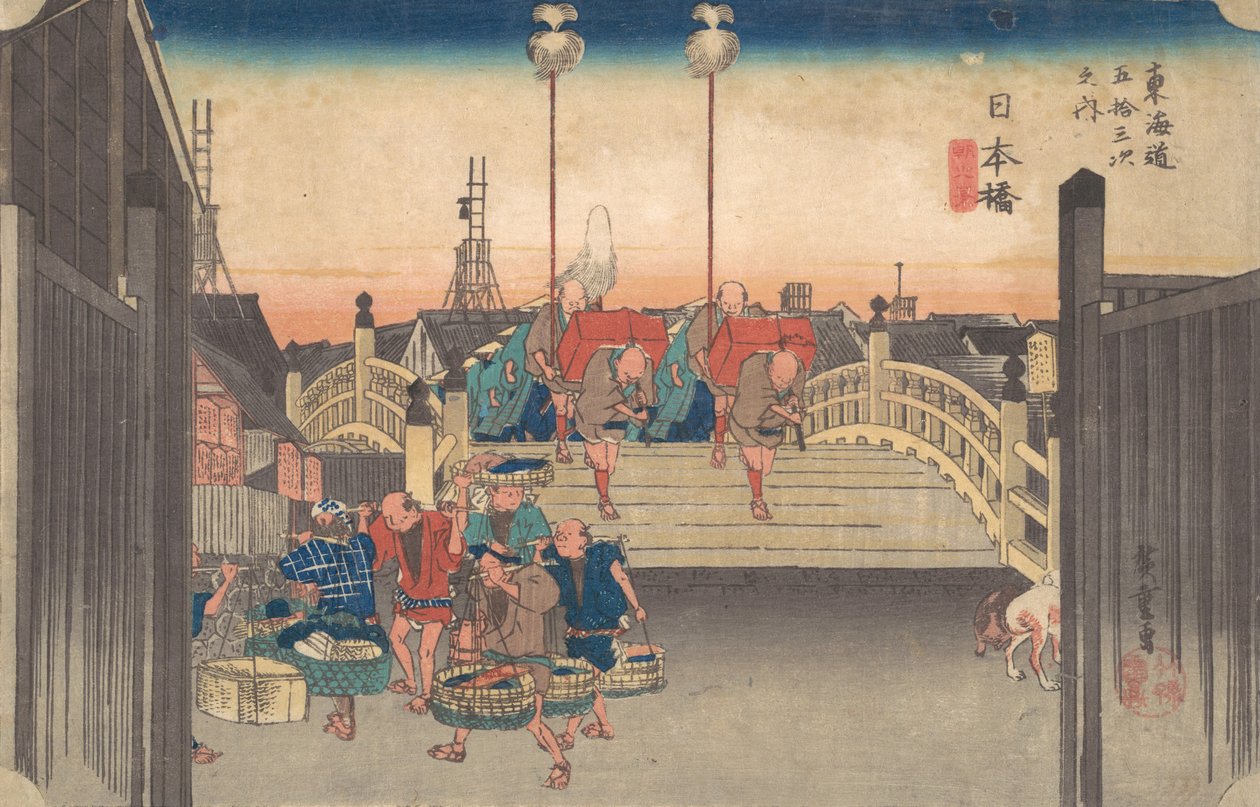 Asemat yksi: Aamunäkymä Nihonbashiin, n. 1833-34, n. 1833-34. tekijältä Ando Hiroshige