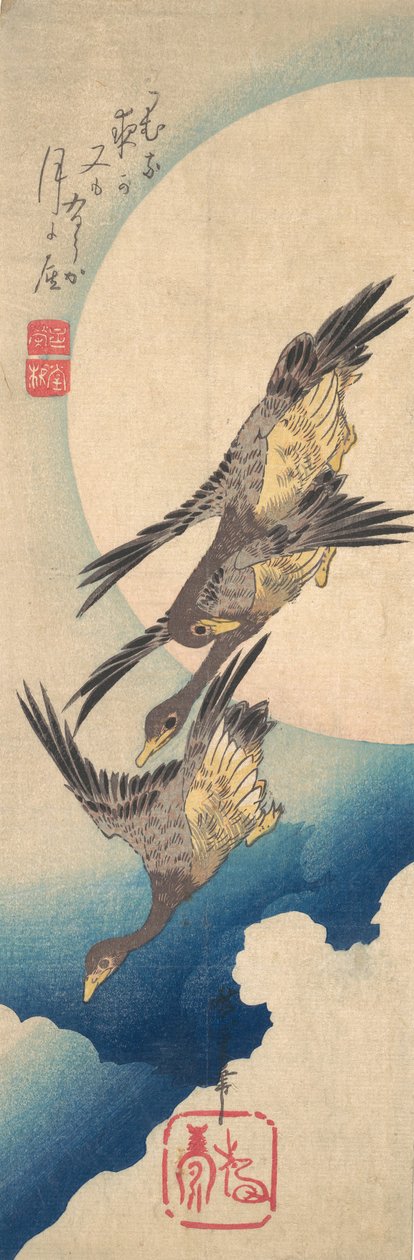 aOques salvatges que volen sota la lluna plena, ca. 1833., ca. 1833. finlandès tekijältä Ando Hiroshige