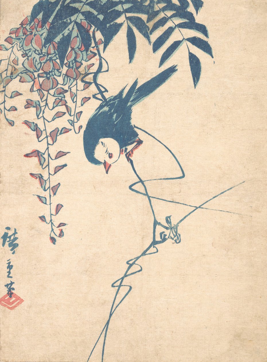 Wisteria ja valkopäinen lintu, n. 1842, n. 1842. tekijältä Ando Hiroshige