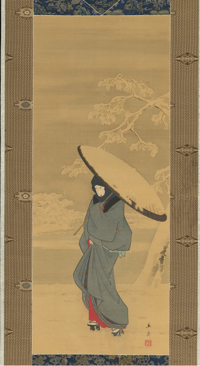 Nainen kävelemässä lumessa, 1840-luku - 1850-luvun alku. tekijältä Ando Hiroshige