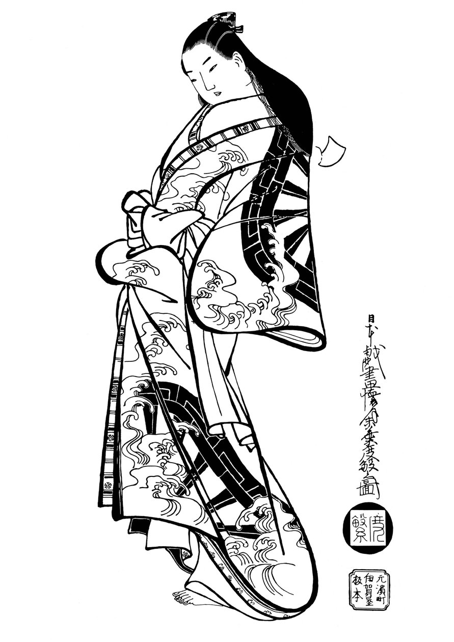 Nainen hiukset alaspäin, 1700-luku. tekijältä Ando Kaigetsudo