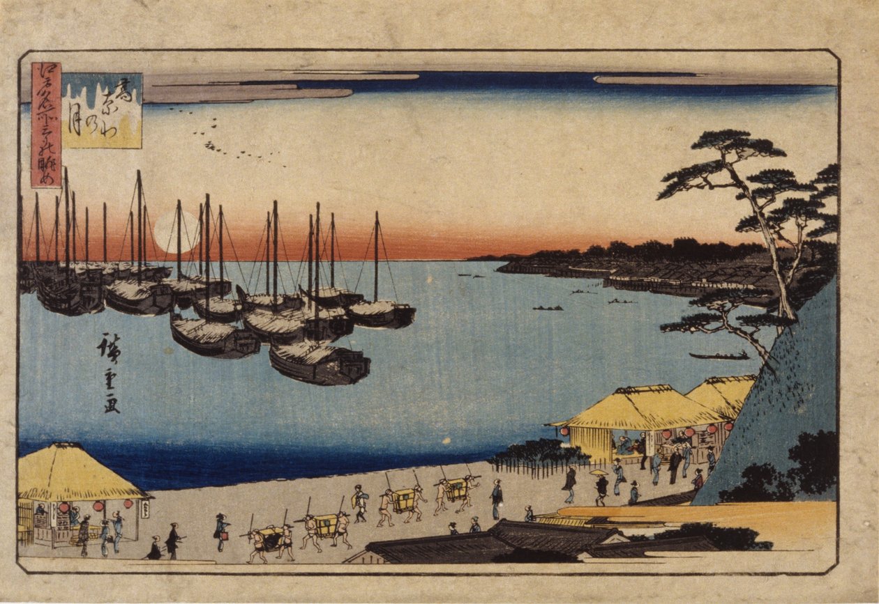 (Purjeveneet satamassa) tekijältä Ando or Utagawa Hiroshige