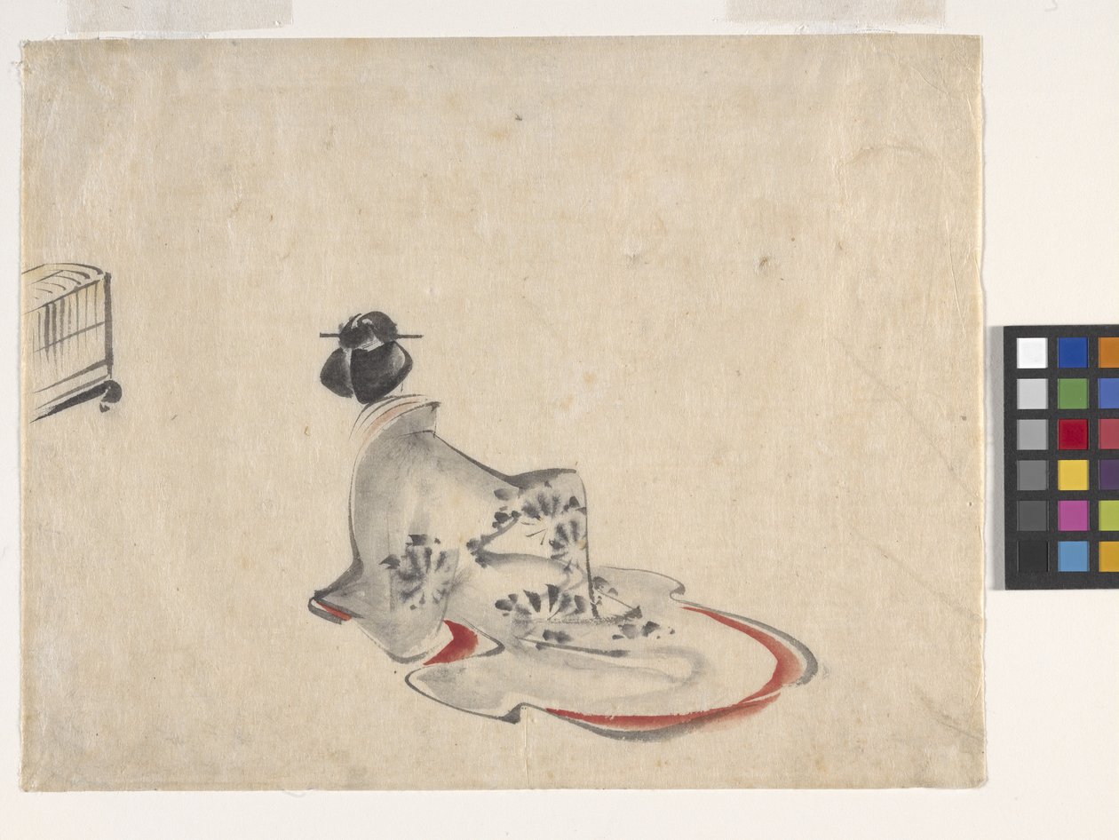 Nainen kumartaa (muste ja väri paperille) tekijältä Ando or Utagawa Hiroshige