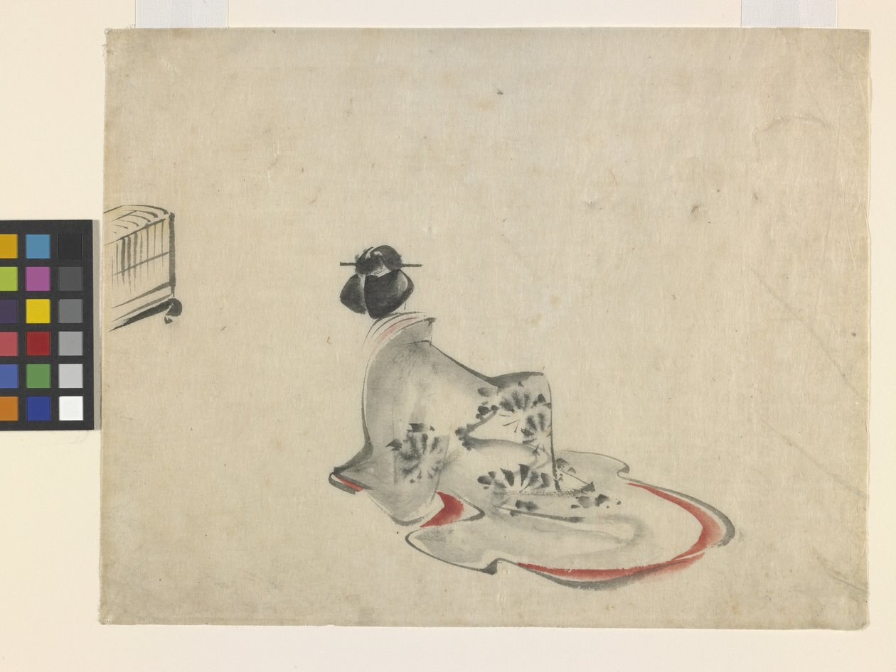 Nainen kumartaa (muste ja väri paperille) tekijältä Ando or Utagawa Hiroshige