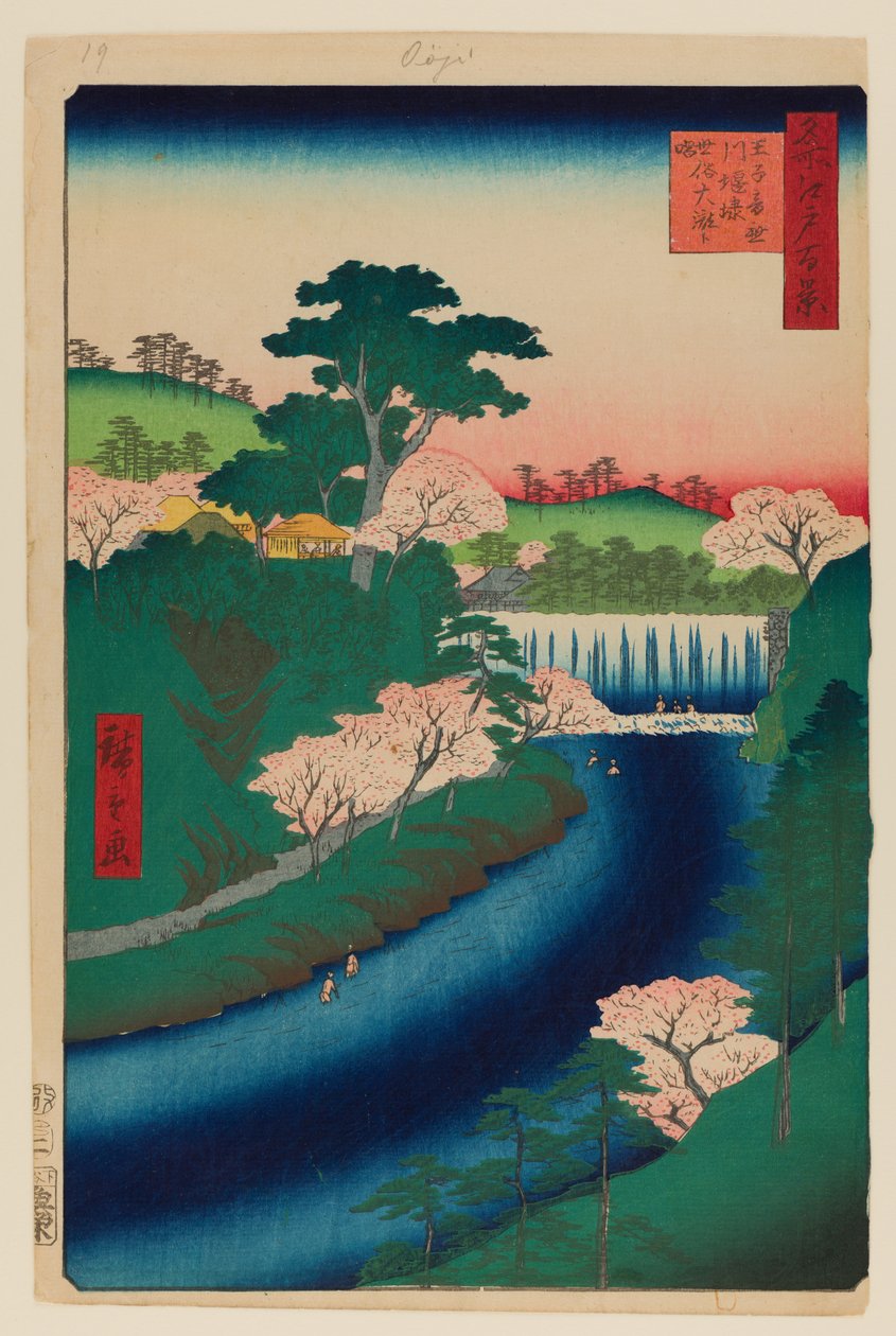 Otonashi-joen pato Ojin kohdalla tekijältä Ando or Utagawa Hiroshige