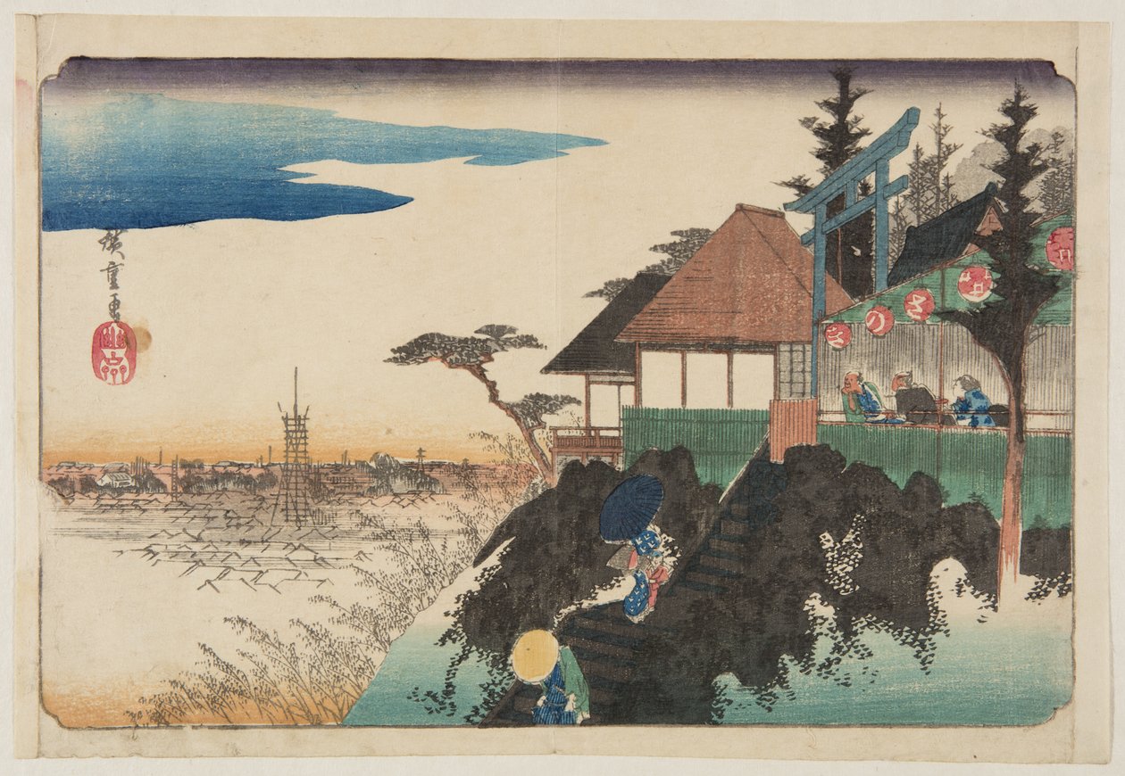 East Slope at Kanda My?jinn Shrine (Kanda My?jin Higashizawa) (värillinen puupainatus) tekijältä Ando or Utagawa Hiroshige
