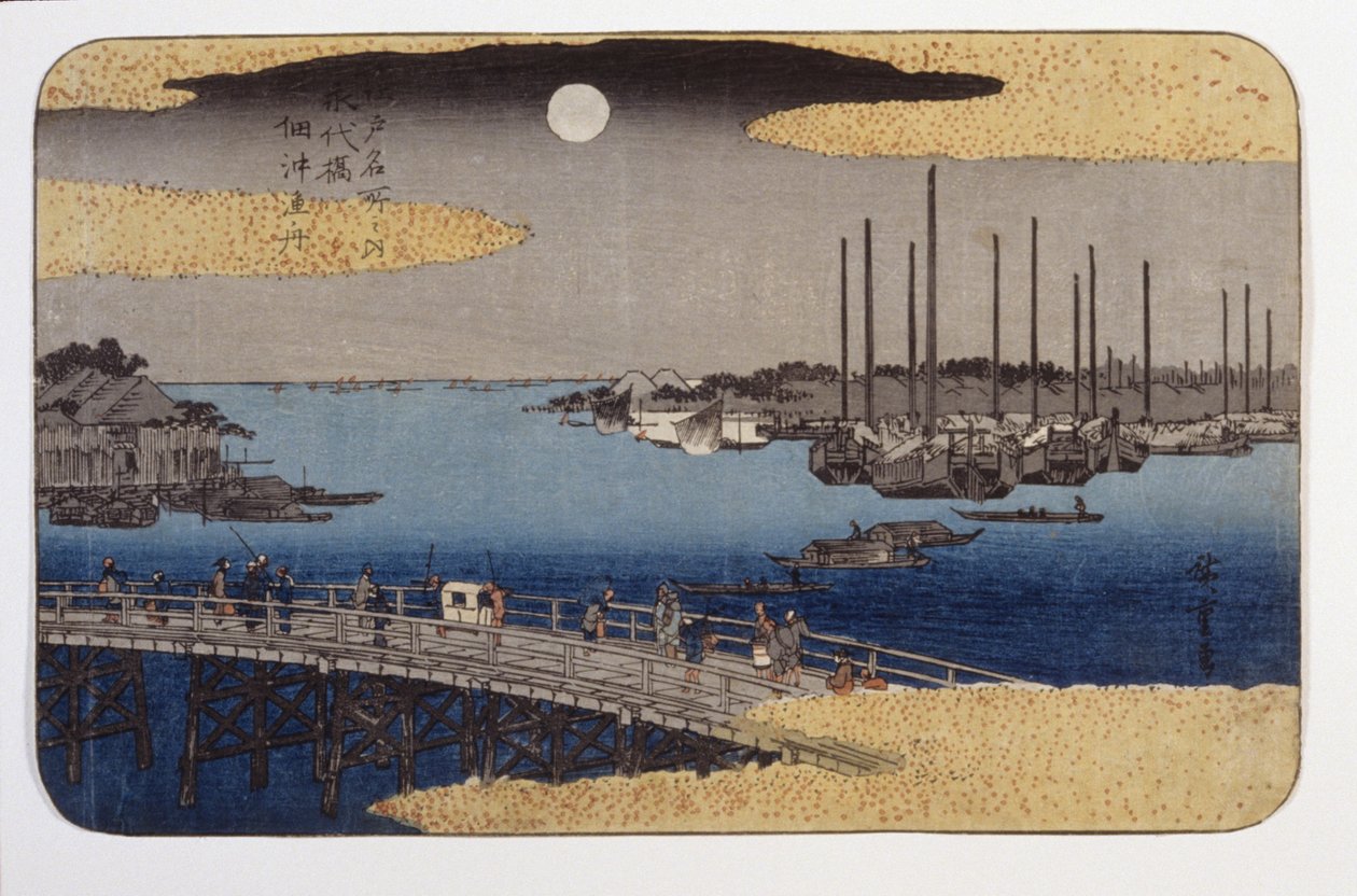 Eitai-silta (värillinen puupainatus) tekijältä Ando or Utagawa Hiroshige