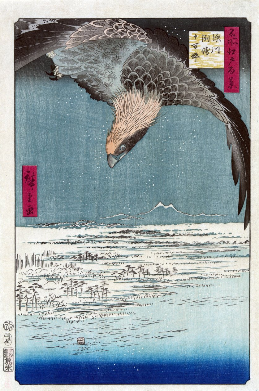 Estampe japonaise: La Plaine Juman Tsubo a Susaki, Fukagawa (Tokio, Japoni). Serie cent vues celebres d