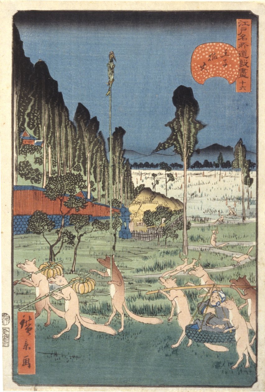Fox-Fire At ?ji (34) (?ji Kitsunebi, 34) (värillinen puupalikkaprintti) tekijältä Ando or Utagawa Hiroshige