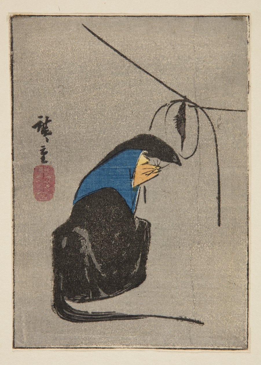 Fox in Tsurigitsune, leikattu yhtenäisestä harimaze-arkista (värillinen puupainatus) tekijältä Ando or Utagawa Hiroshige