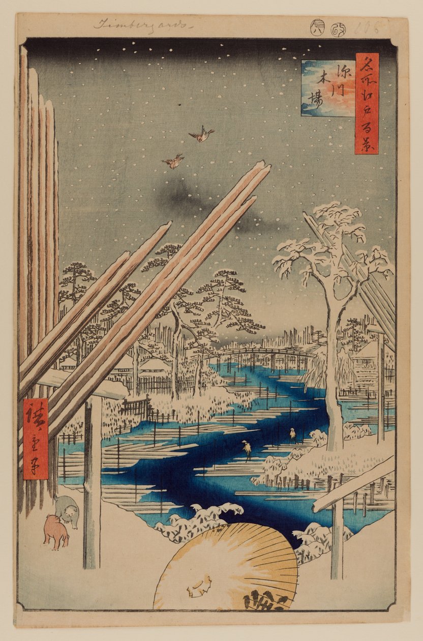 Fukagawan puutavaratilat tekijältä Ando or Utagawa Hiroshige