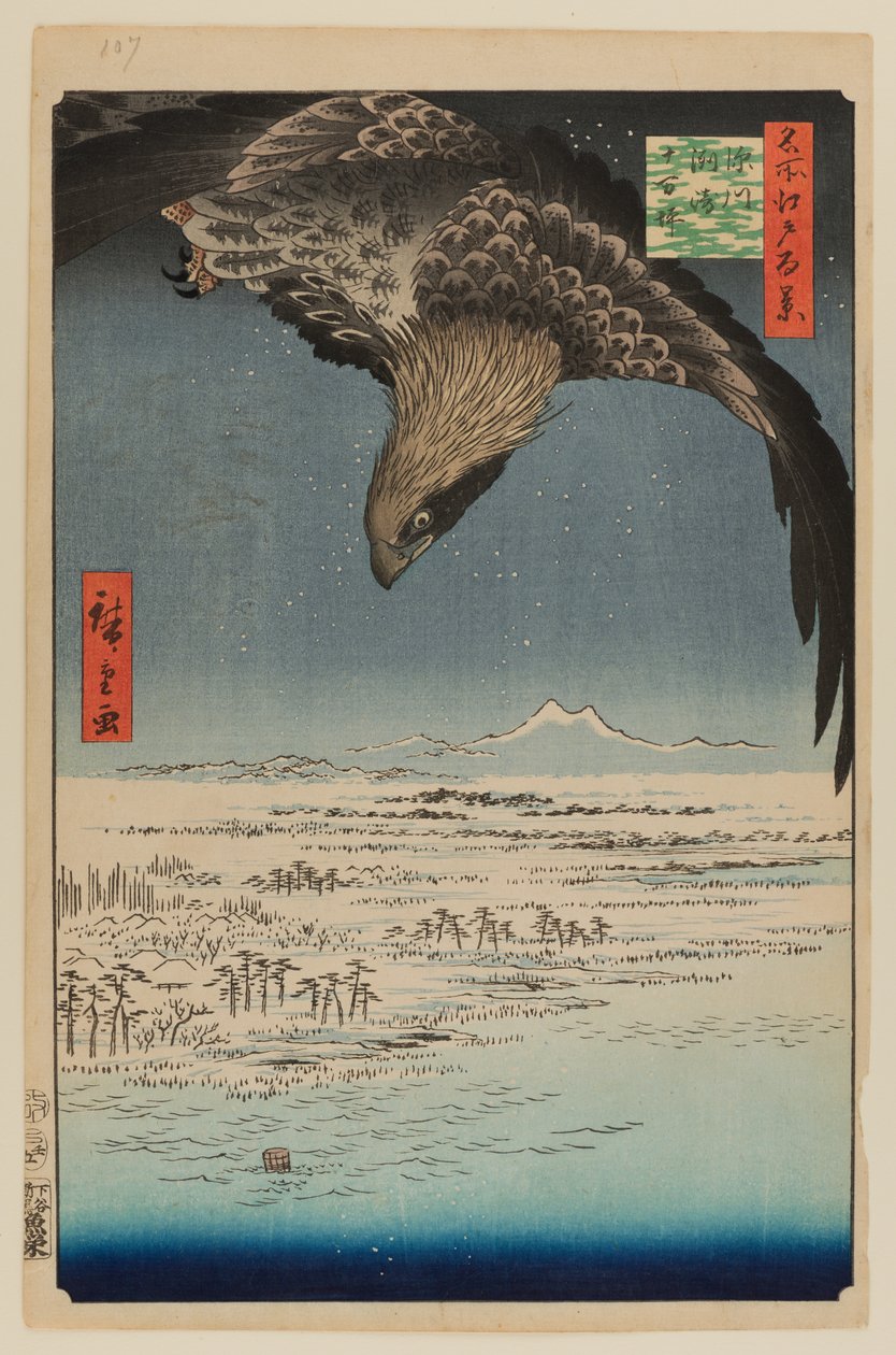 Fukagawa Susaki ja Jumantsubo tekijältä Ando or Utagawa Hiroshige