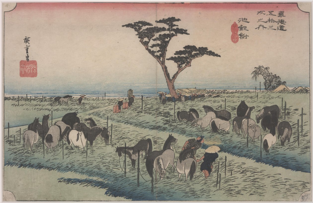 Hevosmessut alkukesällä tekijältä Ando or Utagawa Hiroshige