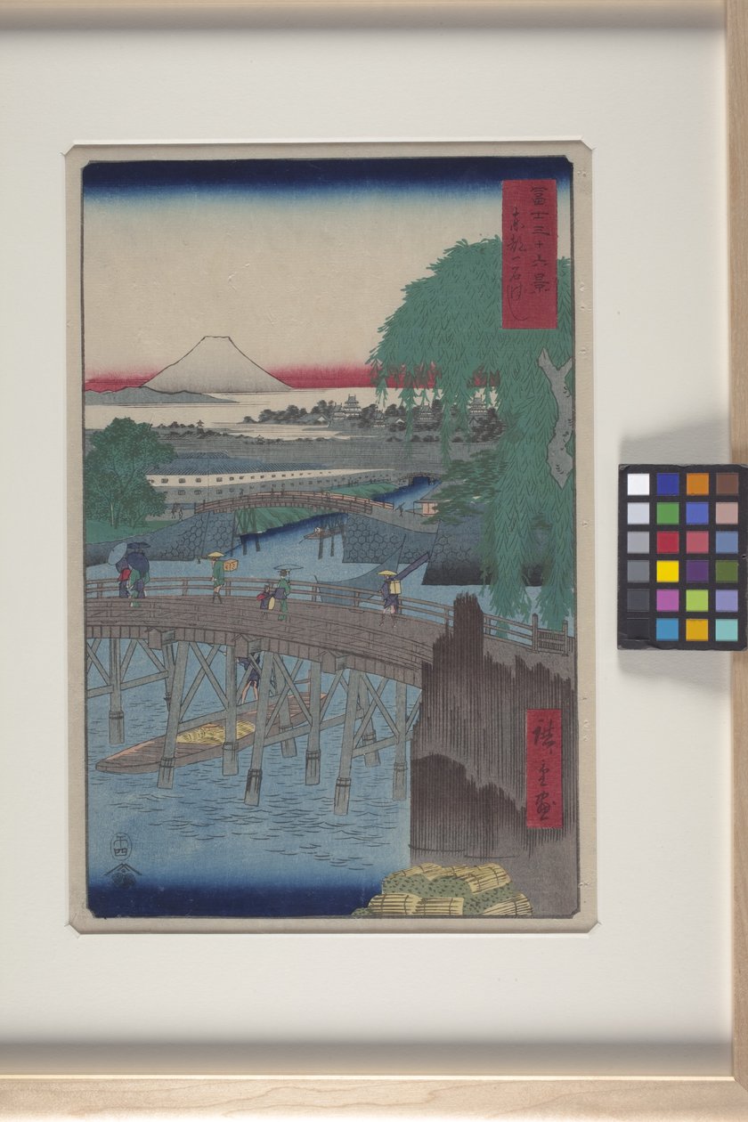 Ichikoku Bridge itäisessä pääkaupungissa (T?to: Ichikoku Bashi) (värillinen puupalikkaprintti) tekijältä Ando or Utagawa Hiroshige