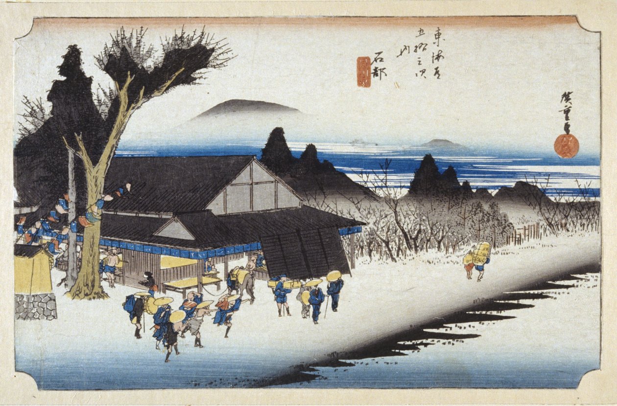 Ishibe (värillinen puupainatus) tekijältä Ando or Utagawa Hiroshige
