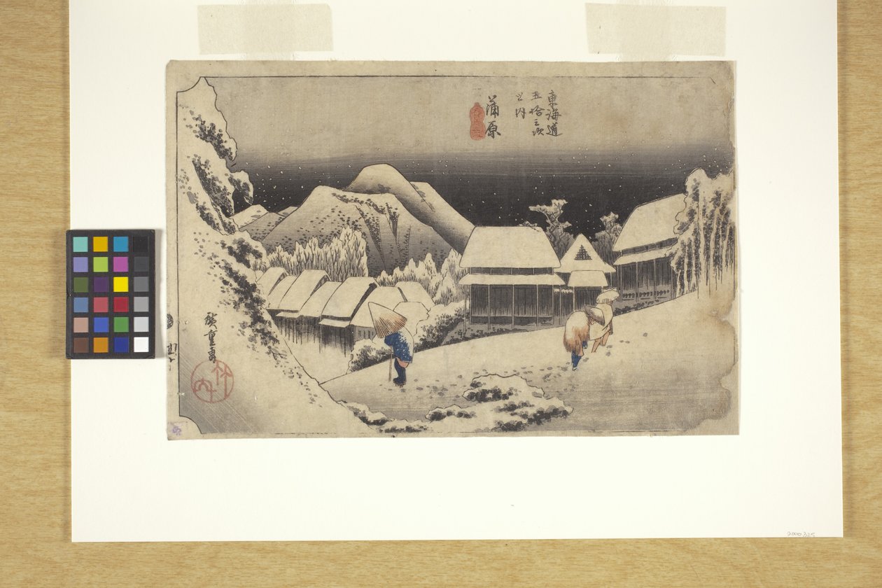 Kanbara, Yön lumi (väripuupiirros) tekijältä Ando or Utagawa Hiroshige