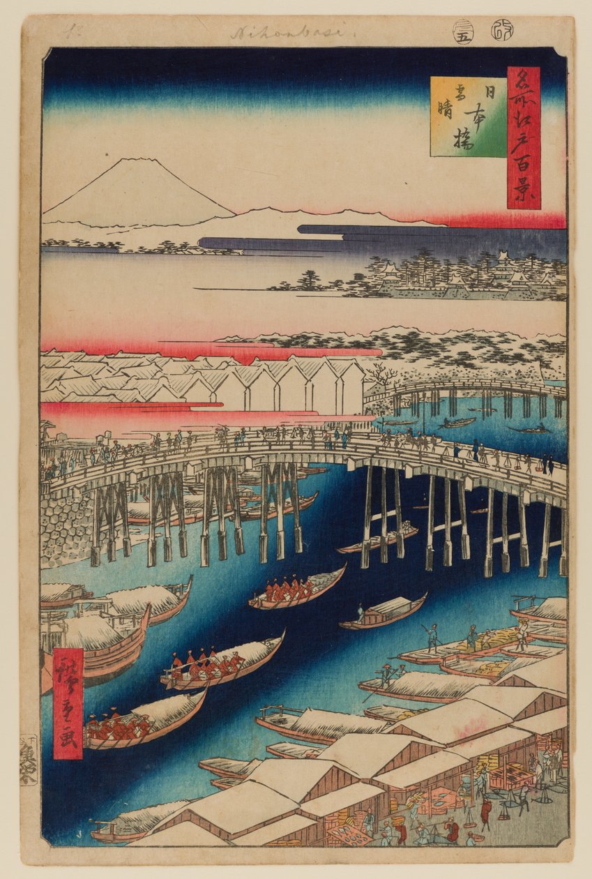 Nihonbashi, lumen jälkeen raivaaminen tekijältä Ando or Utagawa Hiroshige