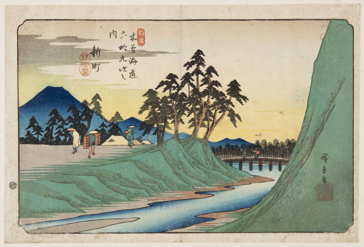Nro 12, Shinmachi (värillinen puupainatus) tekijältä Ando or Utagawa Hiroshige