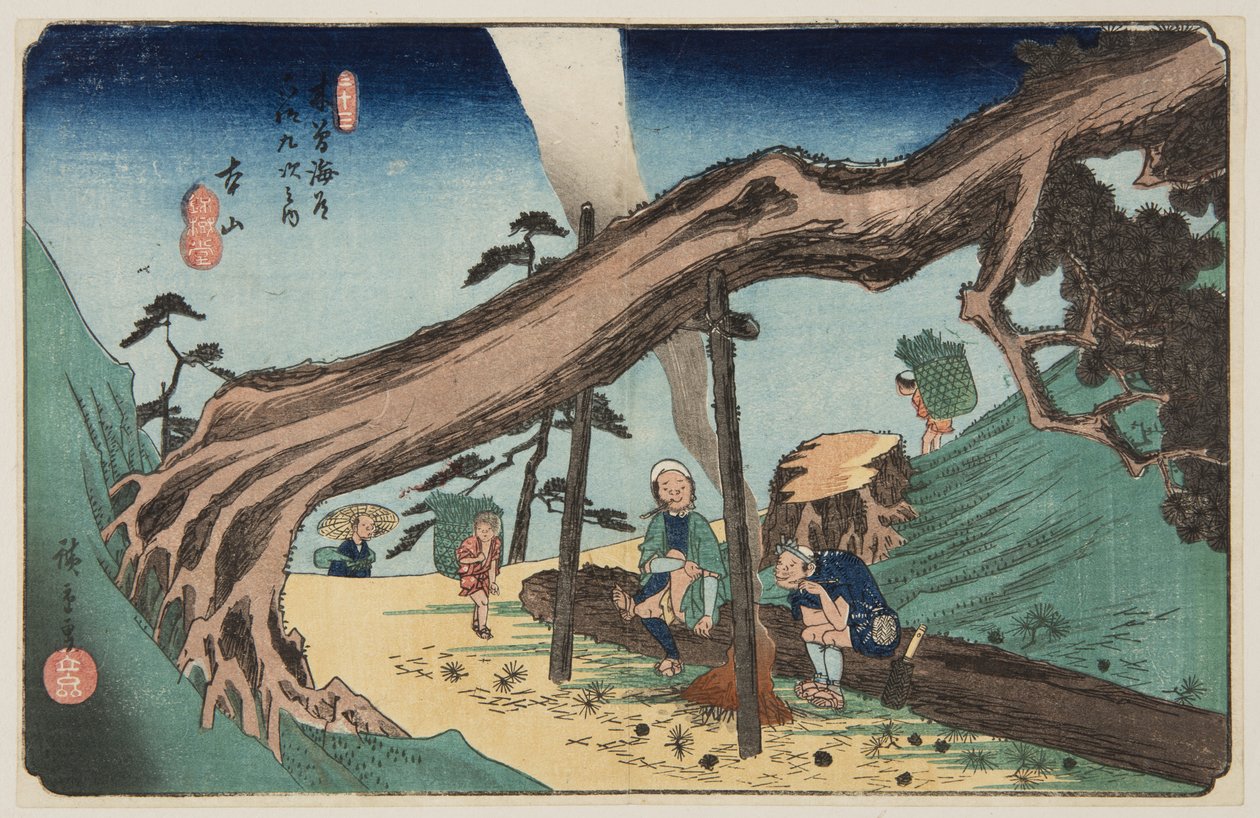 Nro 33, Motoyama (värillinen puupainatus) tekijältä Ando or Utagawa Hiroshige