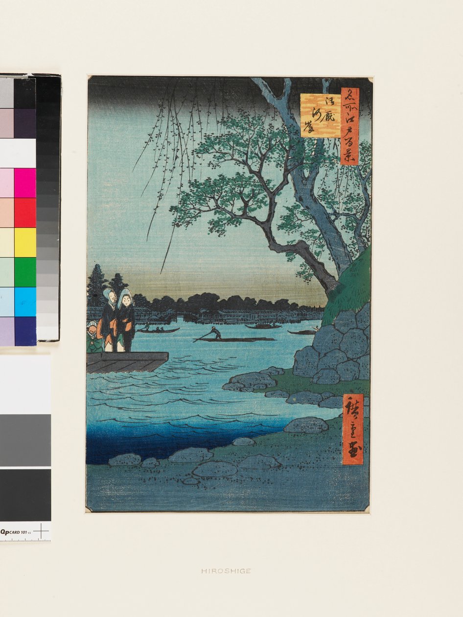Onmaya-joen ranta tekijältä Ando or Utagawa Hiroshige