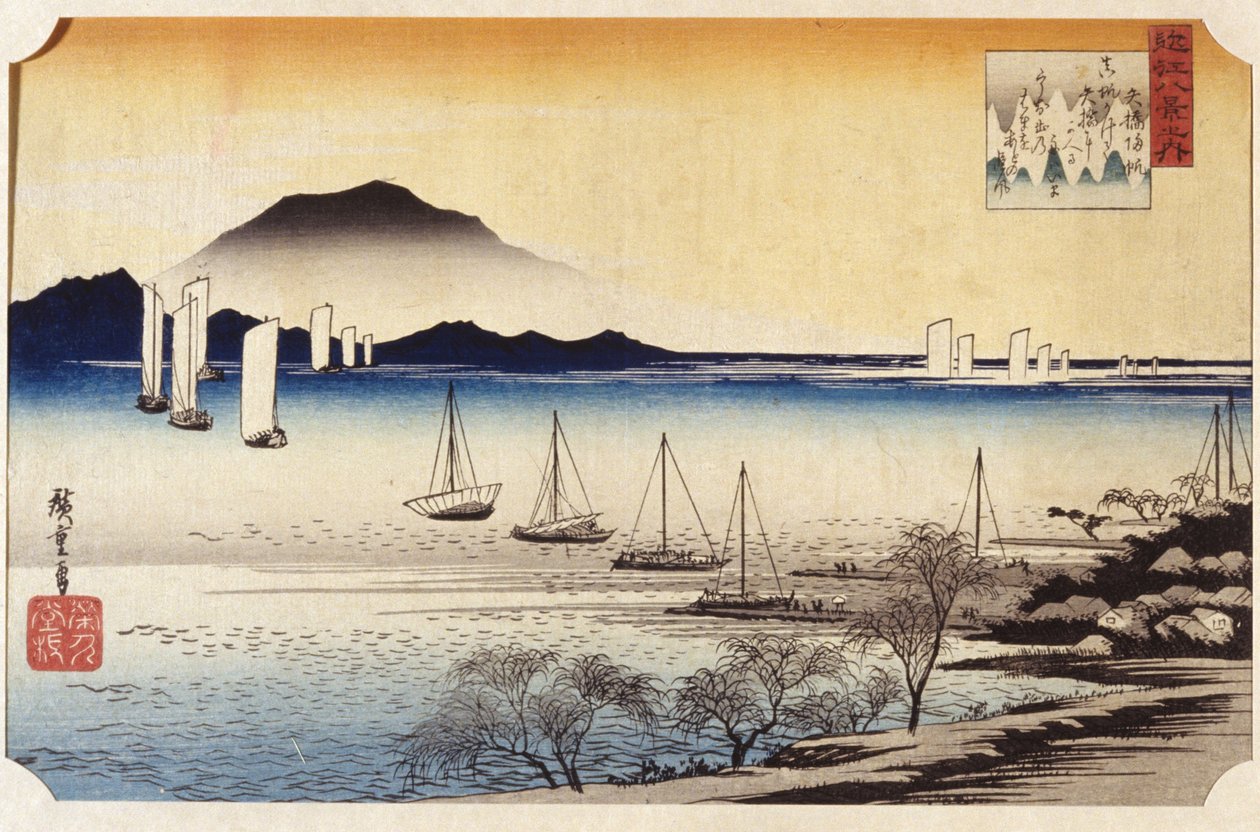 Palaavat purjeet Yabasessa (värillinen puupainatus) tekijältä Ando or Utagawa Hiroshige