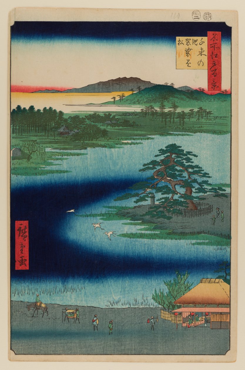 Robe-riippuvainen mänty, Senzoku-lampi tekijältä Ando or Utagawa Hiroshige