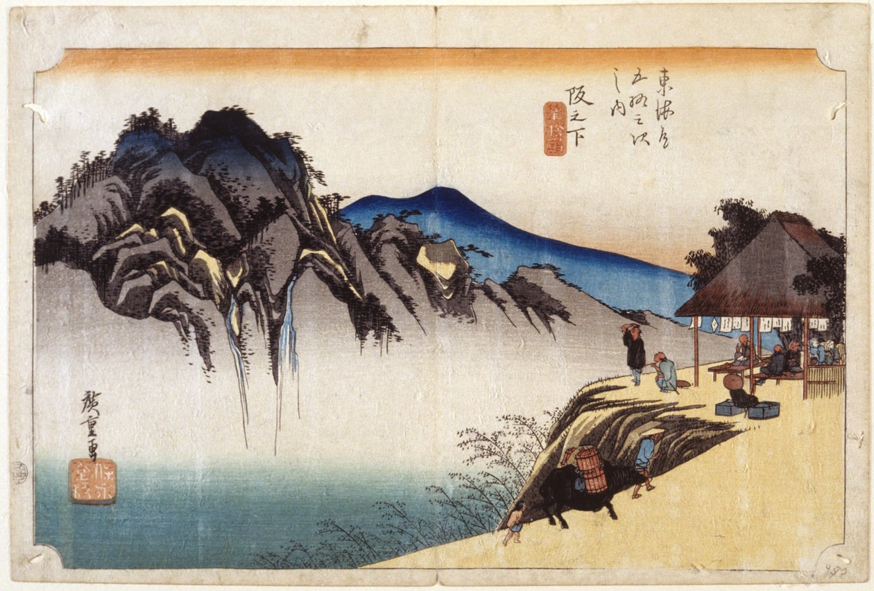Sakanoshita (värillinen puupiirros) tekijältä Ando or Utagawa Hiroshige