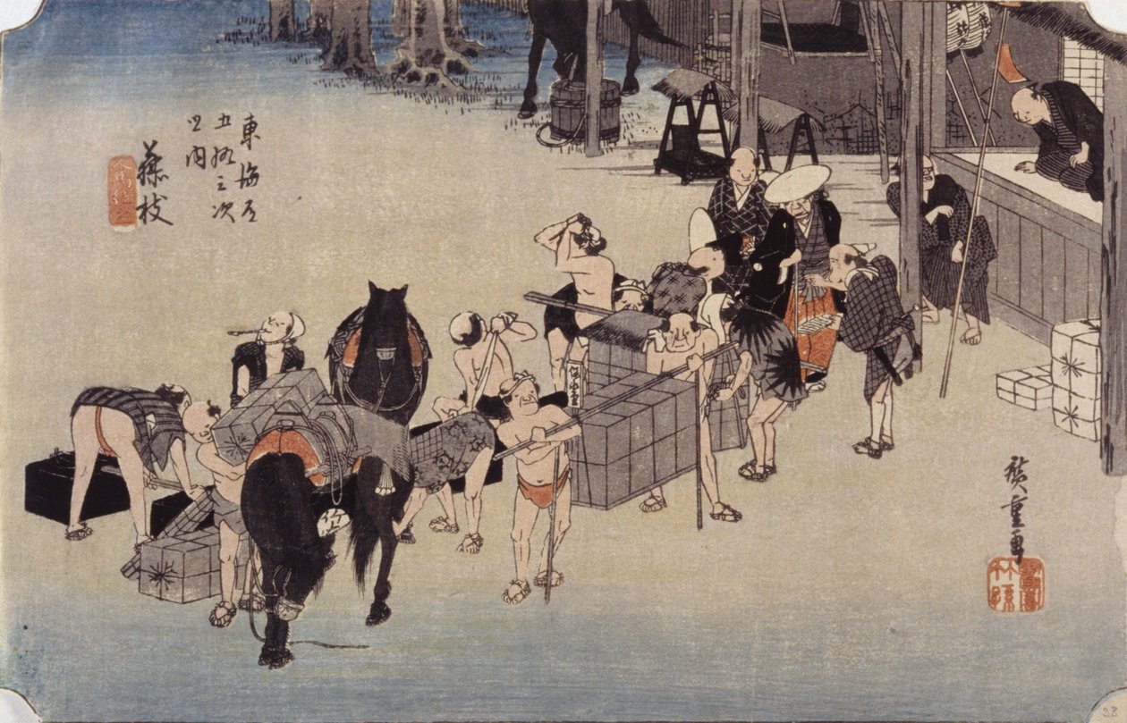 Station 23, Fujieda (värillinen puupainatus) tekijältä Ando or Utagawa Hiroshige