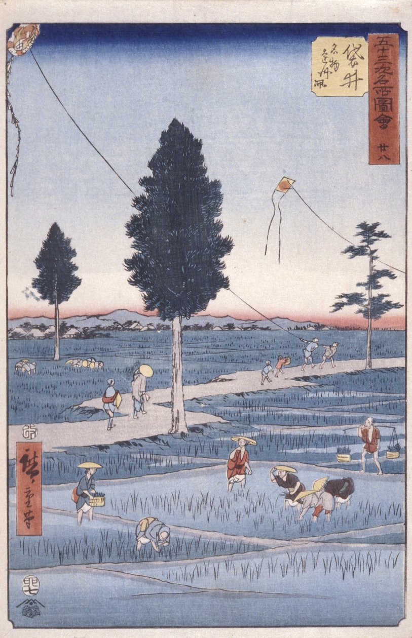 Station 28, Fukuroi (värillinen puupainatus) tekijältä Ando or Utagawa Hiroshige