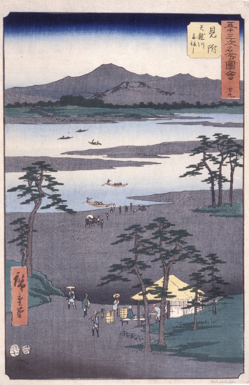 Station 29, Mitsuke (värillinen puupainatus) tekijältä Ando or Utagawa Hiroshige