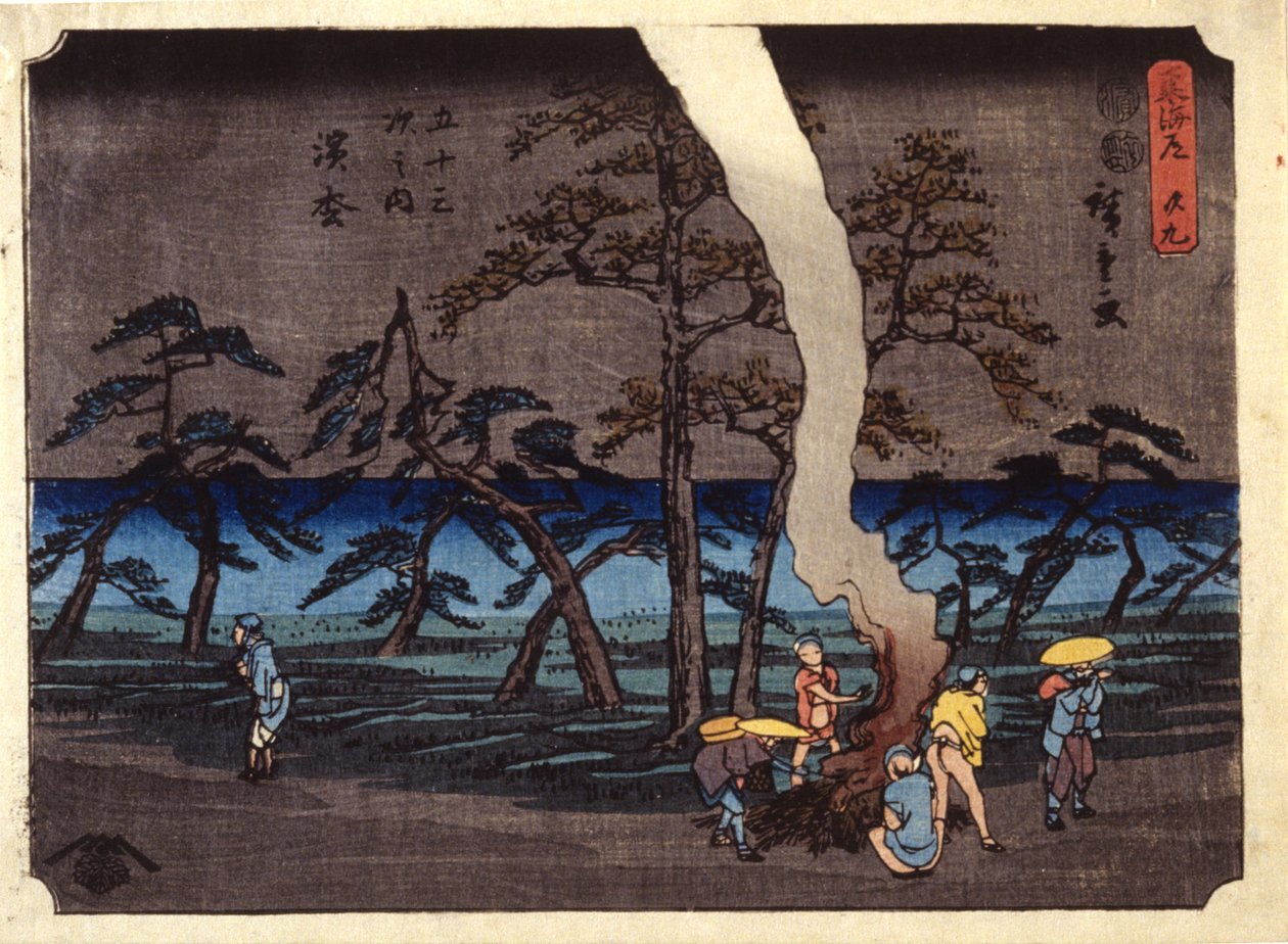 Station 30, Hamamatsu (väripuupainatus) tekijältä Ando or Utagawa Hiroshige