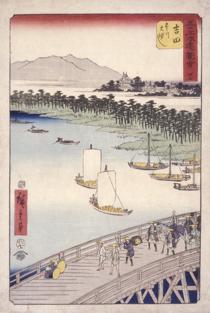 Station 35, Yoshida; Kyoka Tokaido Series (colour woodblock print) tekijältä Ando or Utagawa Hiroshige