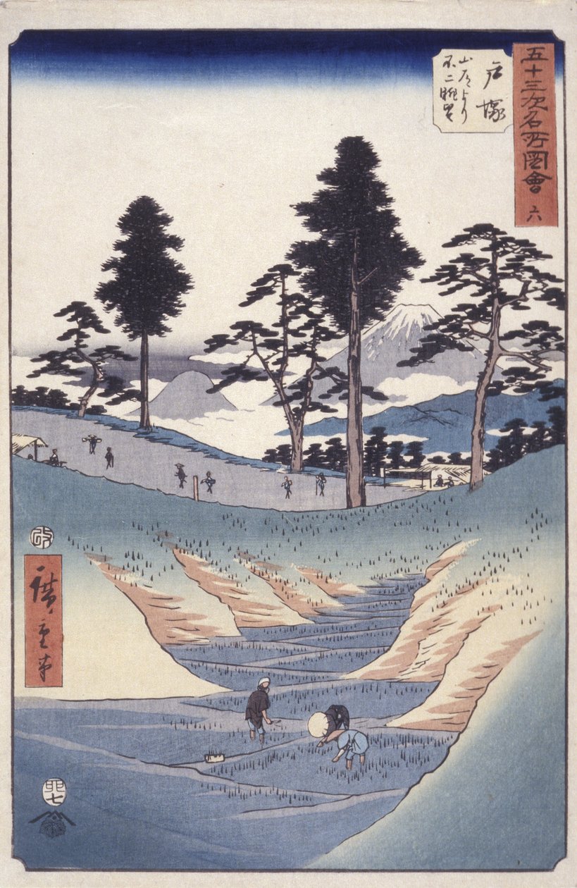 Station 6, Totsuka (puupainatus) tekijältä Ando or Utagawa Hiroshige