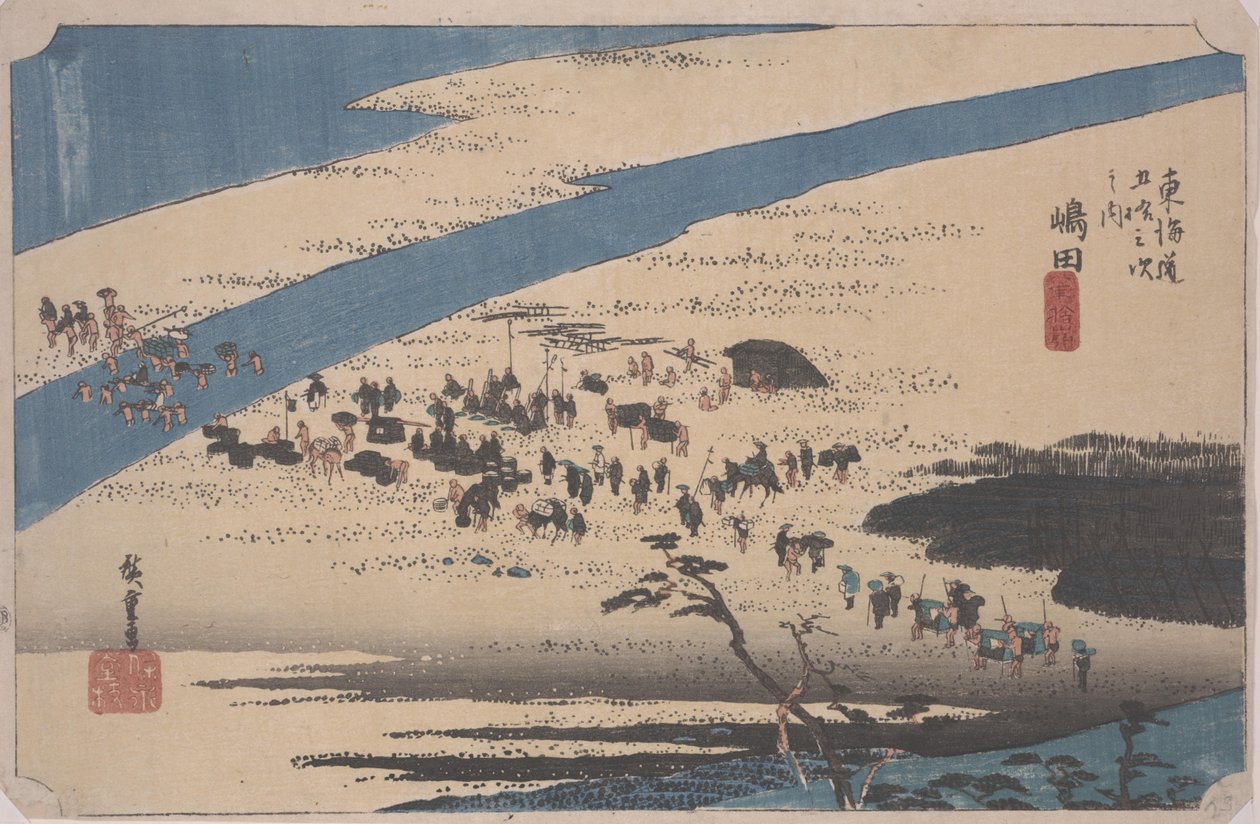 Suruga Bank of the Oi River tekijältä Ando or Utagawa Hiroshige