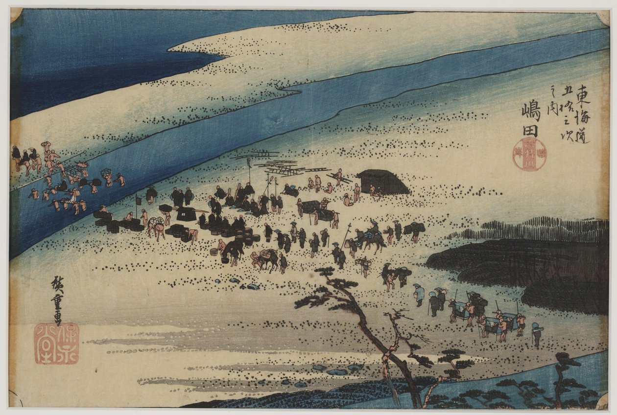 Suruga Bank of the Oi River tekijältä Ando or Utagawa Hiroshige