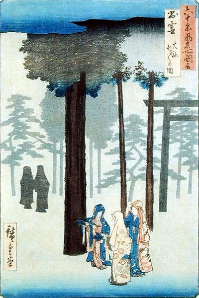 Taisha, Izumon maakunta (puukiviprintti) tekijältä Ando or Utagawa Hiroshige