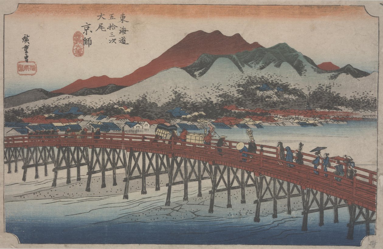 Suuri Sanjon silta, 1834 tekijältä Ando or Utagawa Hiroshige