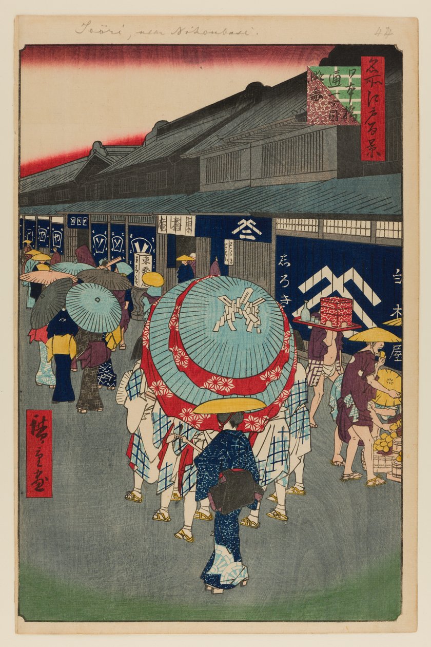 Näkymä Nihonbashi Tori-itchomesta (Nihonbashi Tori-itchome Ryakuzu) tekijältä Ando or Utagawa Hiroshige