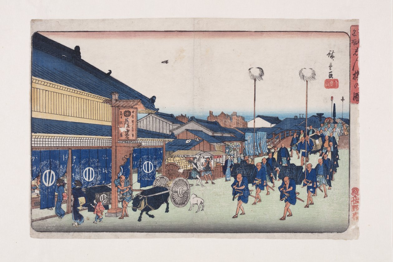 Näkymä Shimbashiin (Shimbashin hahmo) tekijältä Ando or Utagawa Hiroshige