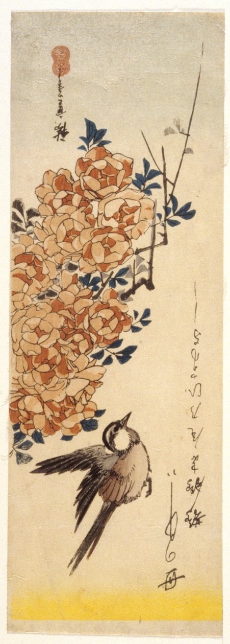 Väärä ja ruusut (värillinen puupainatus) tekijältä Ando or Utagawa Hiroshige