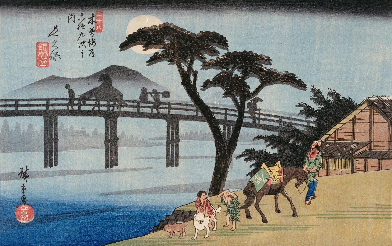 Paju Shimabaran uloskäynnissä, kuva "Kioton kuuluisat paikat" tekijältä Ando or Utagawa Hiroshige