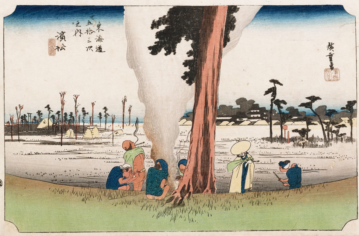 Winter View, Hamamatsu, sarjasta "The Fifty-Three Stations of The Tokaido", n. 1834 tekijältä Ando or Utagawa Hiroshige
