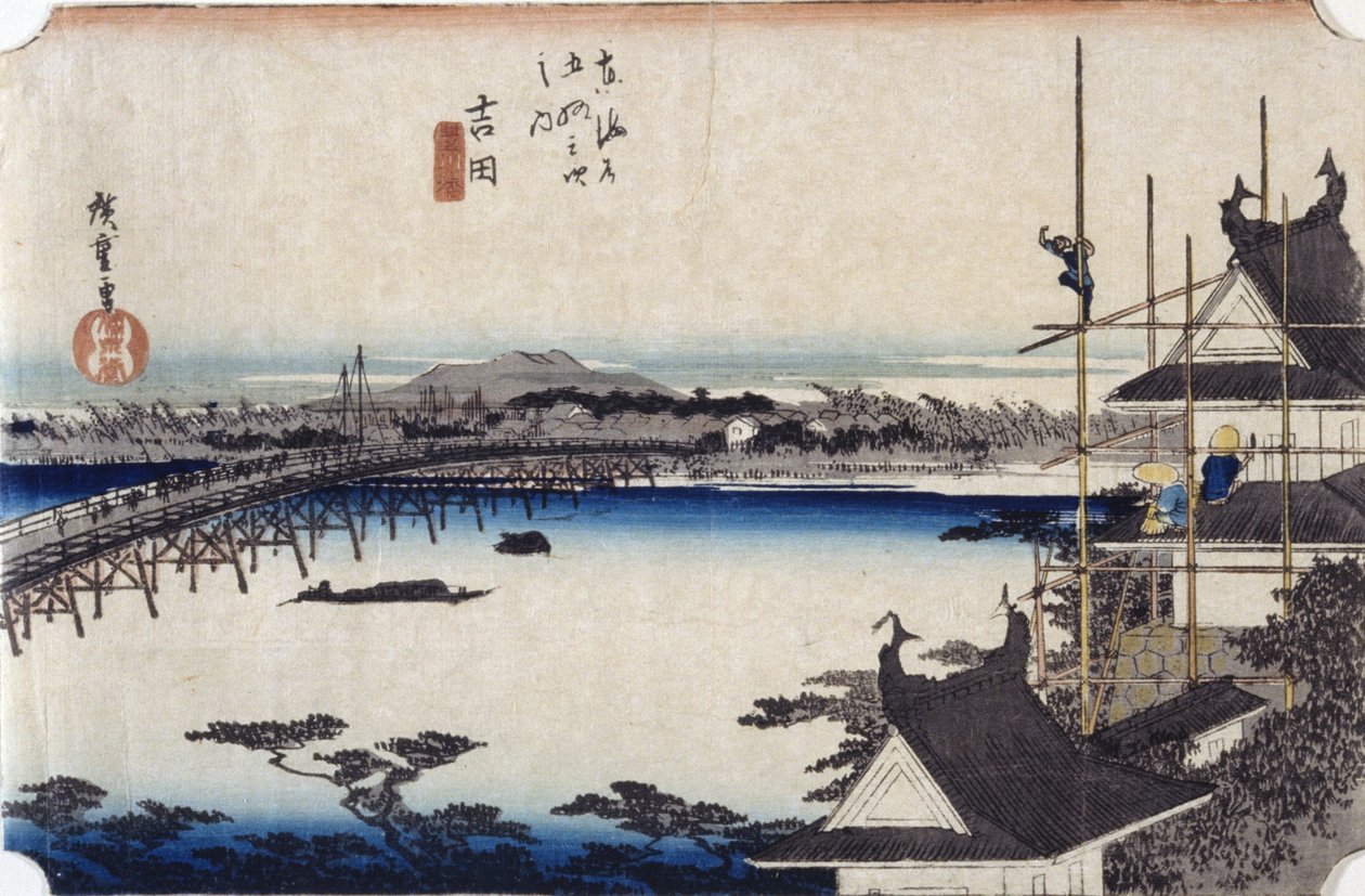 Yoshida (värillinen puupainatus) tekijältä Ando or Utagawa Hiroshige